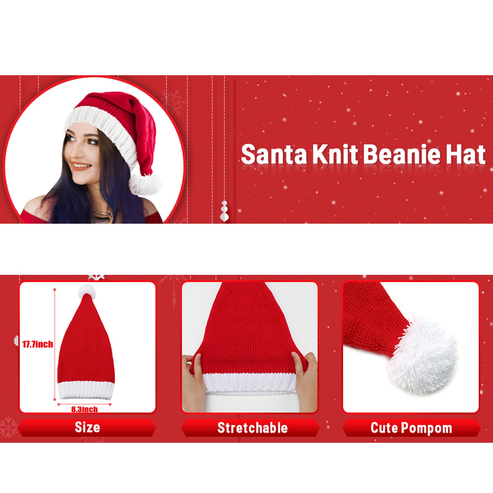 XTAIQD Santa Hat for Adults Unisex Knit Thicken Classic Xmas Hat for New Year Festive Party Christmas Supplies,Christmas Hat for New Year Festive Party Gifts - Image 2
