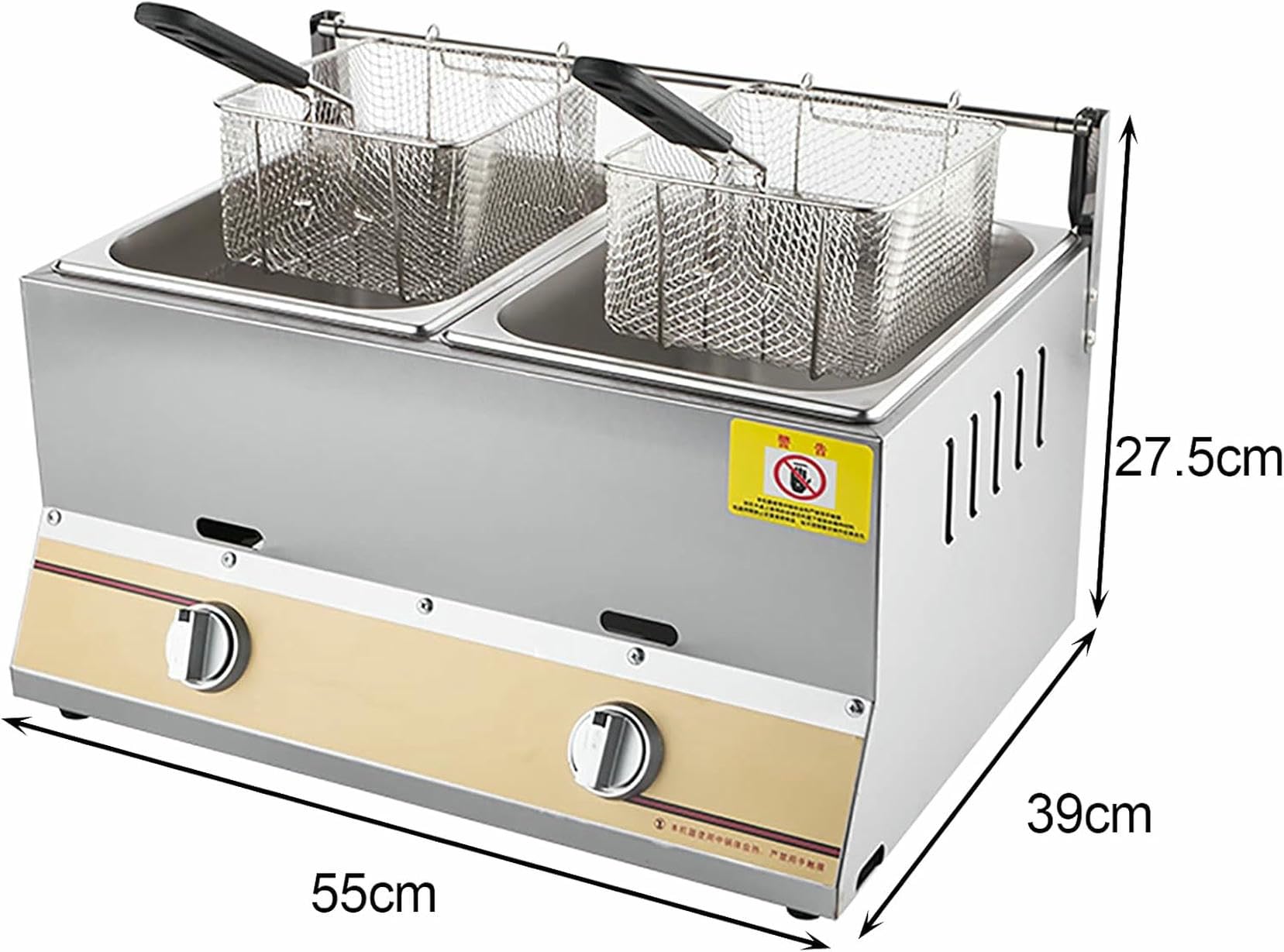 Freidora a Gas de 10 l/20 l, sartén Comercial, freidora de Acero Inoxidable Gruesa de encimera con Cesta y Tapa, para restaurantes comerciales y Familiares, fácil de Limpiar~/