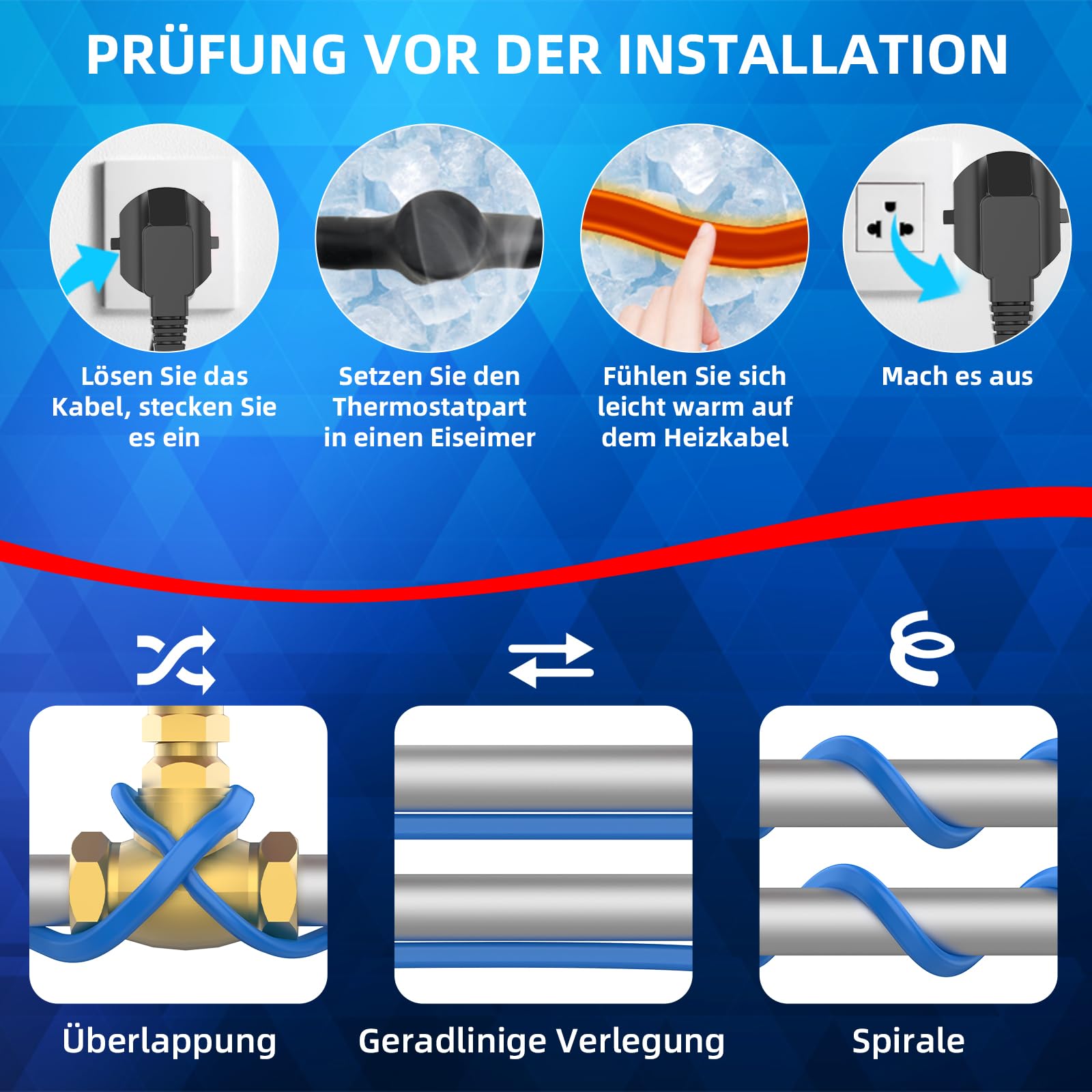 1-6M Frostschutz Heizkabel, selbstregulierend mit Thermostat, Wasserfest, für Wasserleitung, Rohrbegleitheizung, Dachrinnenheizung und Pflanzenheizung, VDE-zertifiziert, Spannung 230V(6M)
