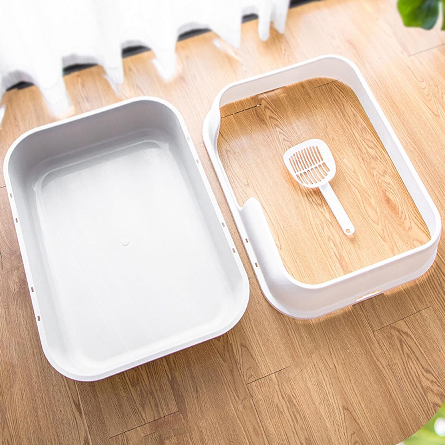 Extra Large Cat Litter Box, Semi Enclosed, Proof, Removable Litter Pan with Scoop for Multiple Cats, Prevents Litter Kickout, Privacy for Pets, Convenient Maintenance (White)