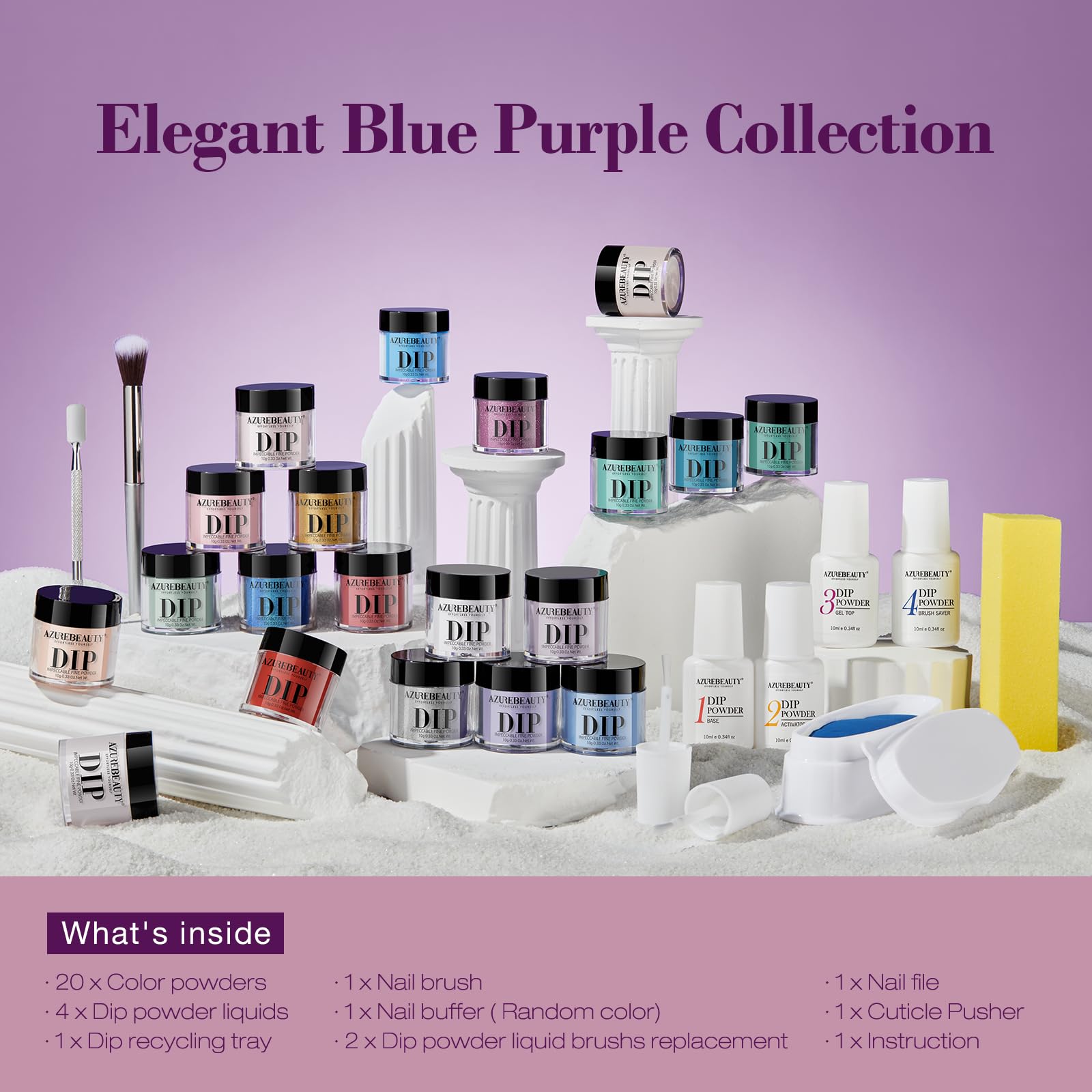 AZUREBEAUTY 31Pcs Dip Powder Nail Kit Starter 20 Colors Pastel Spring Summer Pink Acrylic Dipping Powder Set with Top/Base Coat Activator & Recycling Tray for Macaron French Manicure Salon: Purple Brown Green Blue