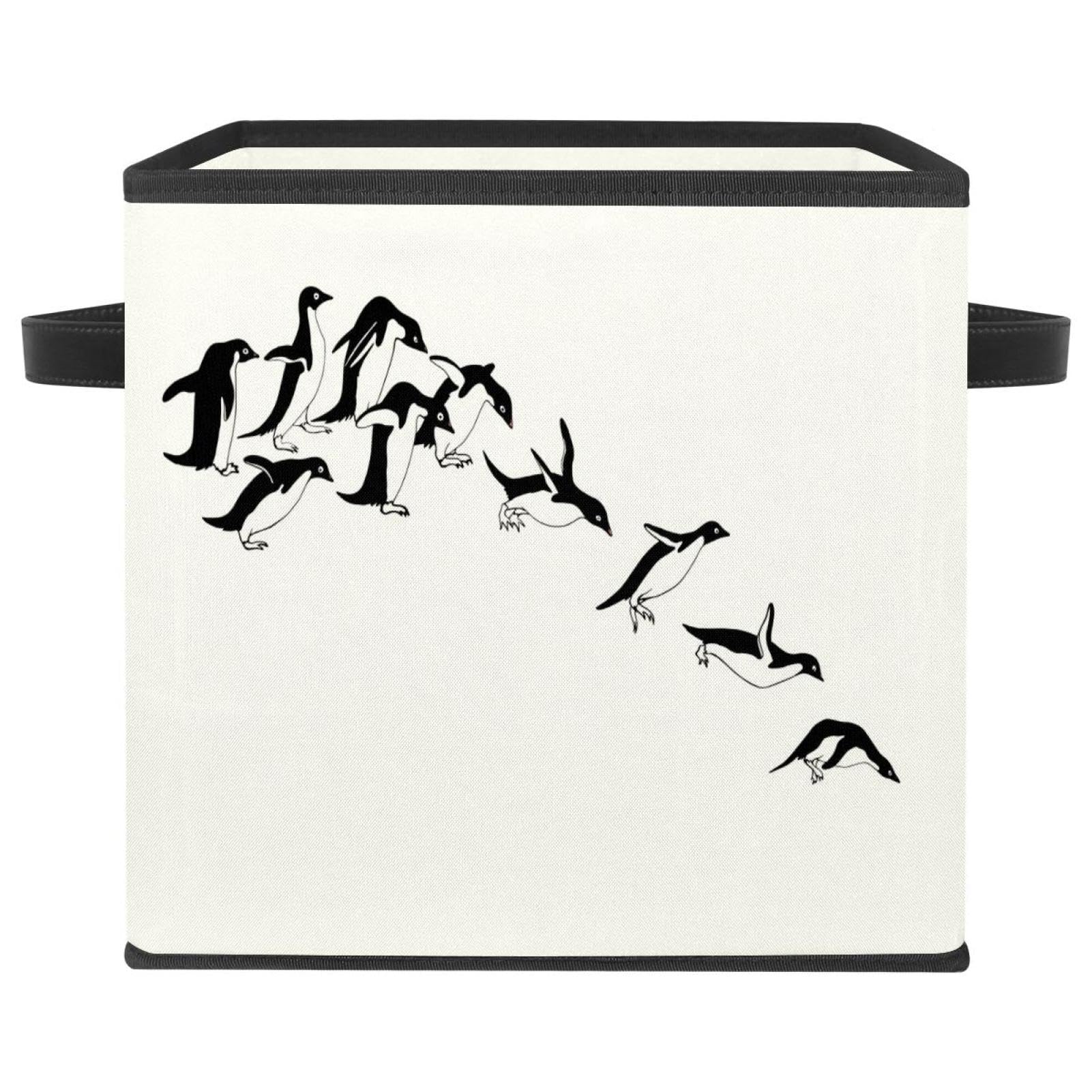 Boîte de rangement pliable cube en tissu avec poignées motif pingouin