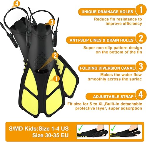 Miniatura 10 de AosDero Juego de esnórquel para niños aletas ajustables para natación máscara de esnórquel panorámica tubo de esnórquel seco  bolsas de viaje equipo