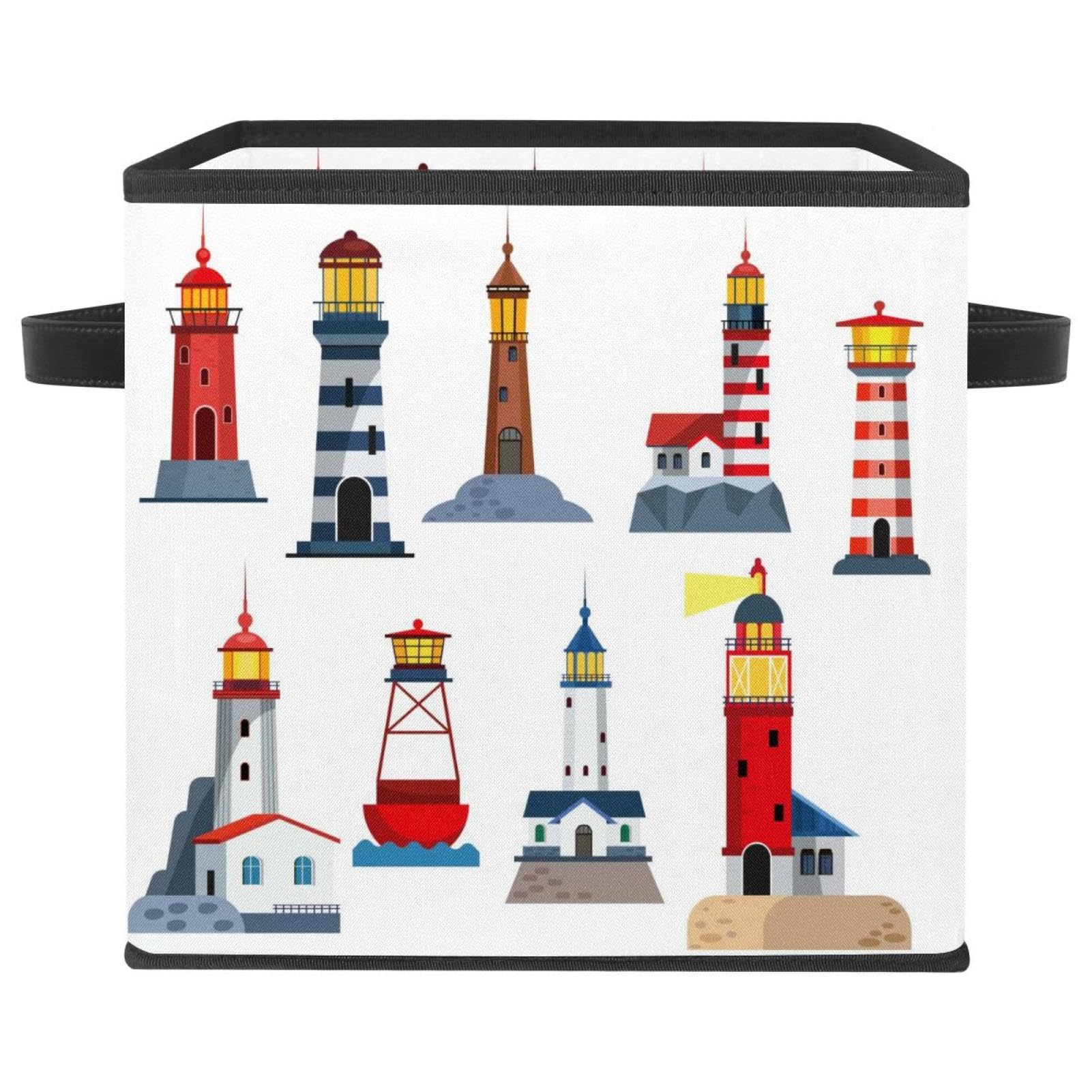 Boîte de rangement pliable en tissu cube style phare de mer pour chambre