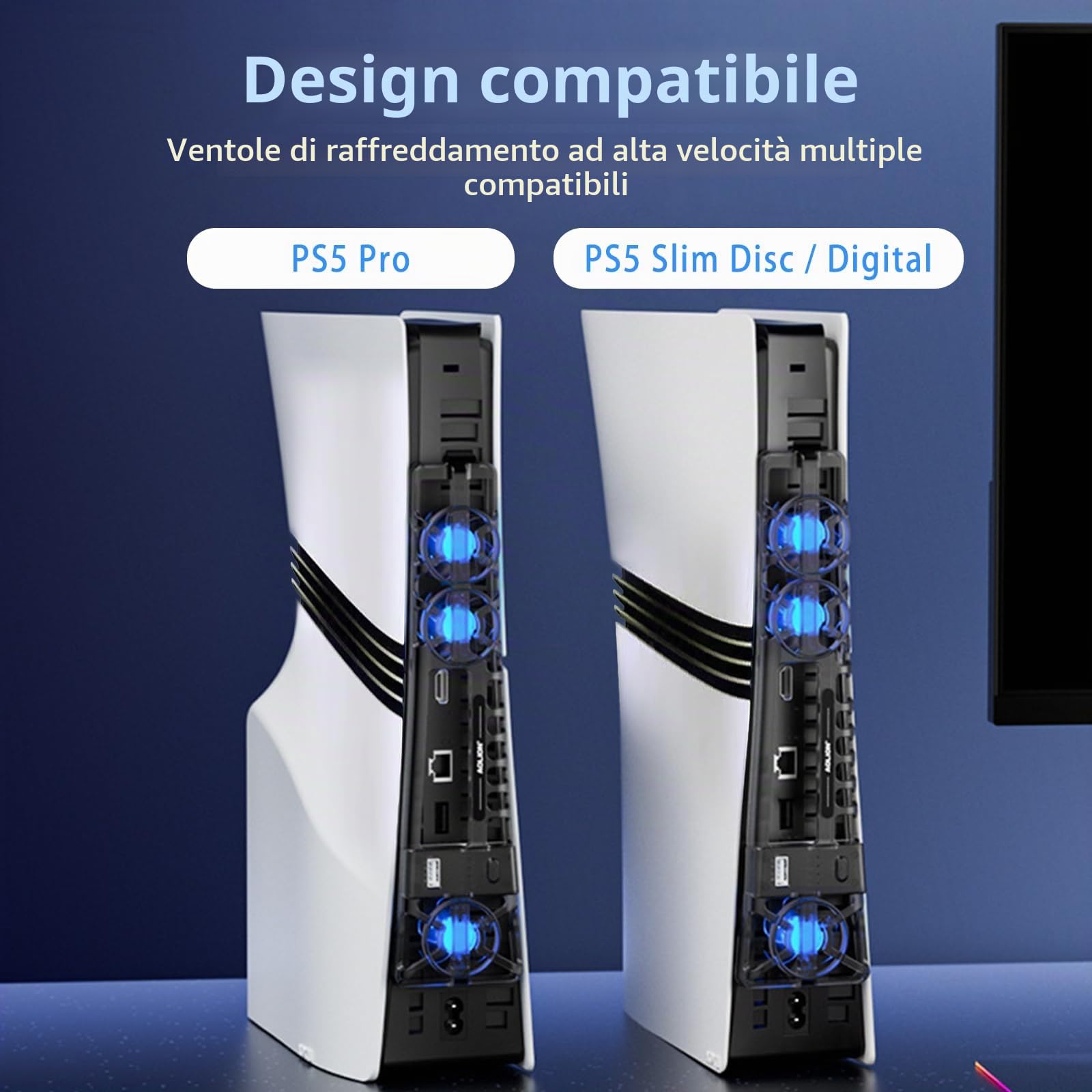 Accessori di Raffreddamento per PS5 Pro/PS5 Slim Ventola di Raffreddamento con Luce LED e Velocità Regolabile,Rilevamento Automatico Della Temperatura,Porta USB Extra
