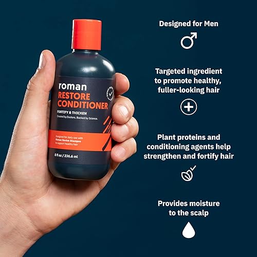 Miniatura 3 de Roman Champú y acondicionador restaurador Revive para hombre  Exfolia, aclara, fortalece y humedece para un cabello de aspecto más grueso, hecho sin