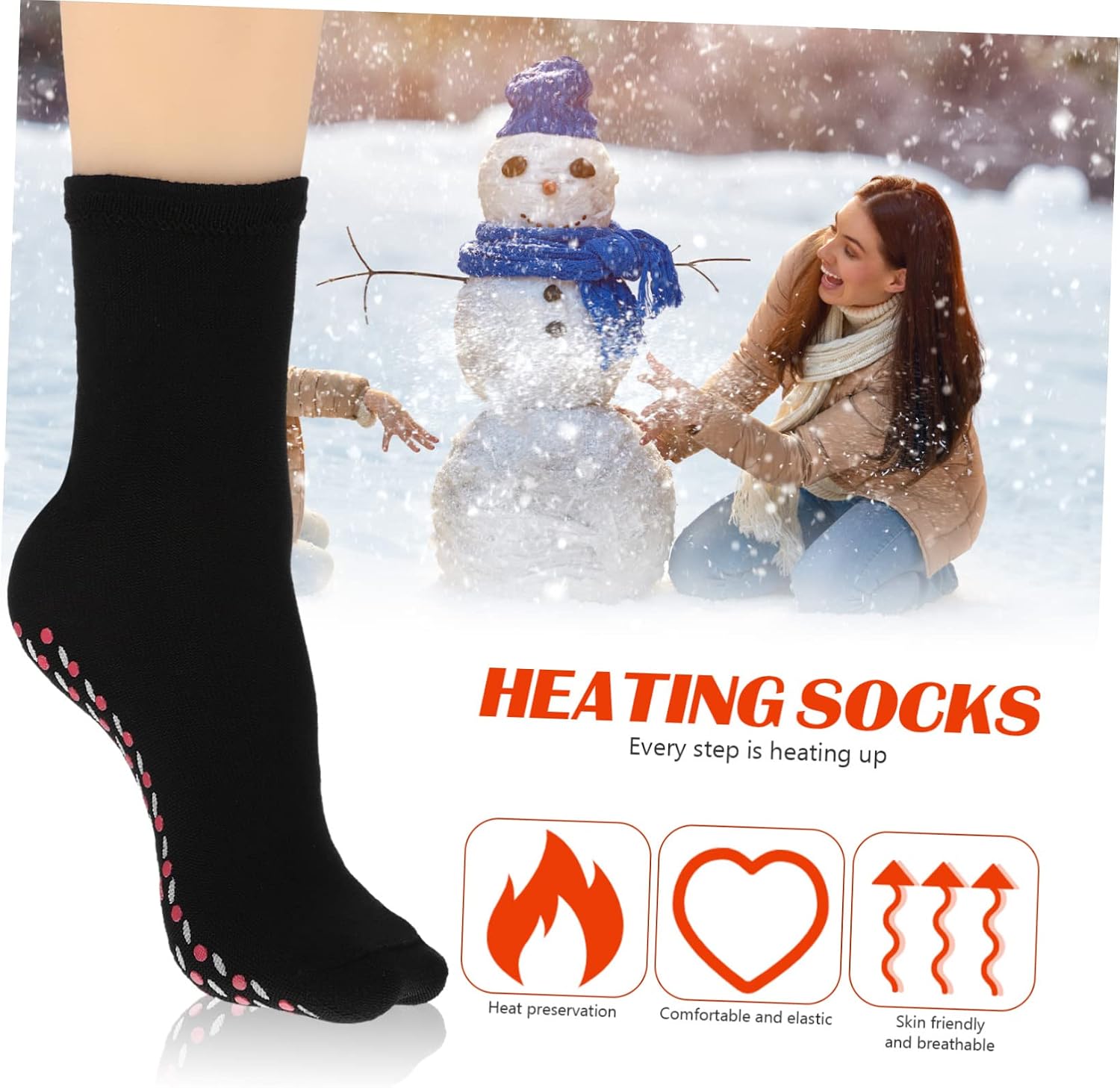Healifty 4 Pairs Winter Thermal Socks for Men Women Breathable Cotton Crew Foot Warmers with Freezing Heated Design Soft Comfortable Fit for Hiking Skiing Jogging Cold Weather