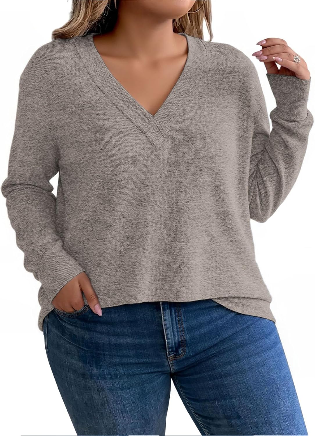 VISLILY Plus-Size-Tops for Women Trendy V Neck T Shirts Casual Dressy Long Sleeve Tunics Tees Loose Fit Blouses XL-5XL - Image 4