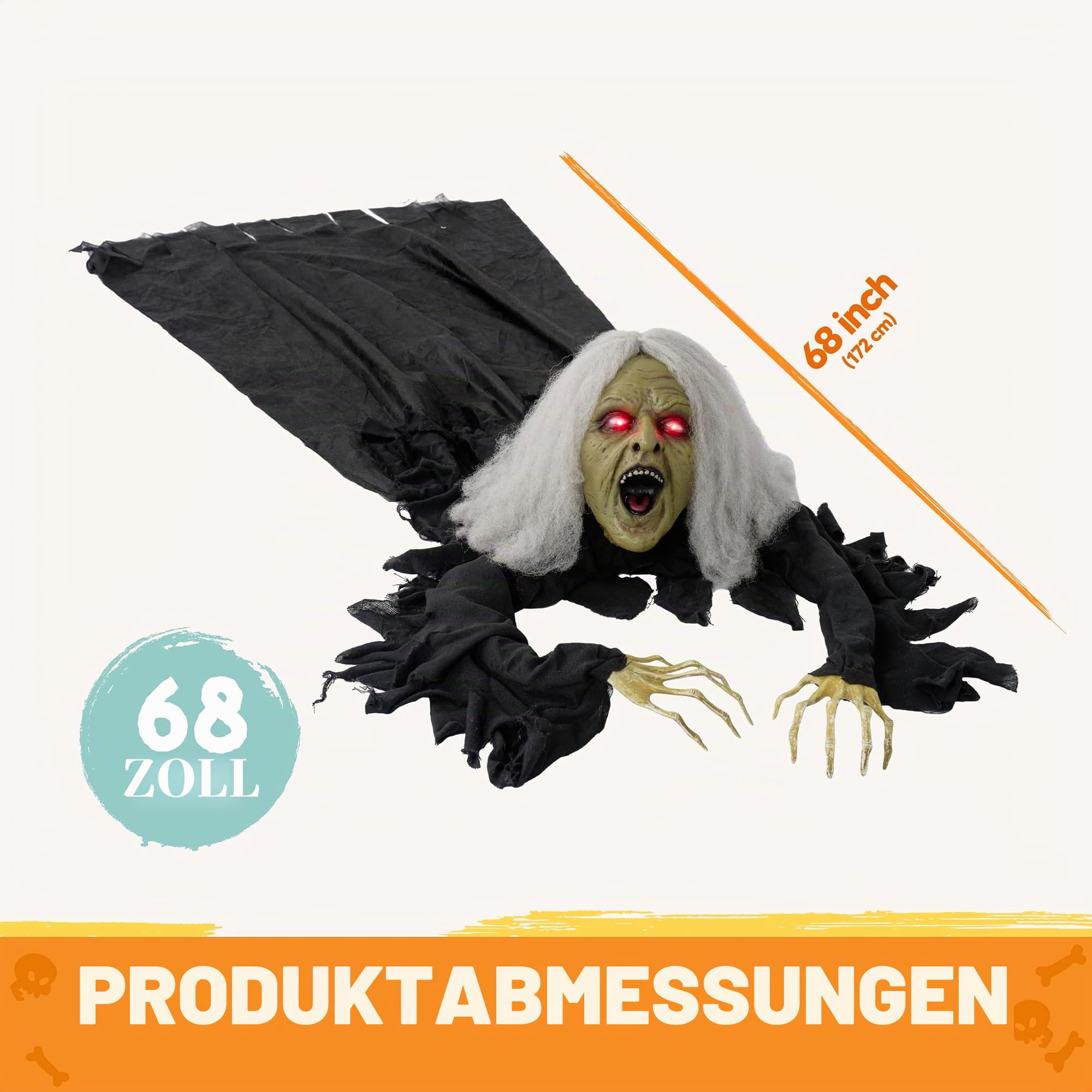 JOYIN Zombie Halloween Dekoration Outdoor Hexe mit Soundeffekt & beleuchteten Augen für Spukhaus, Rasen und Hof