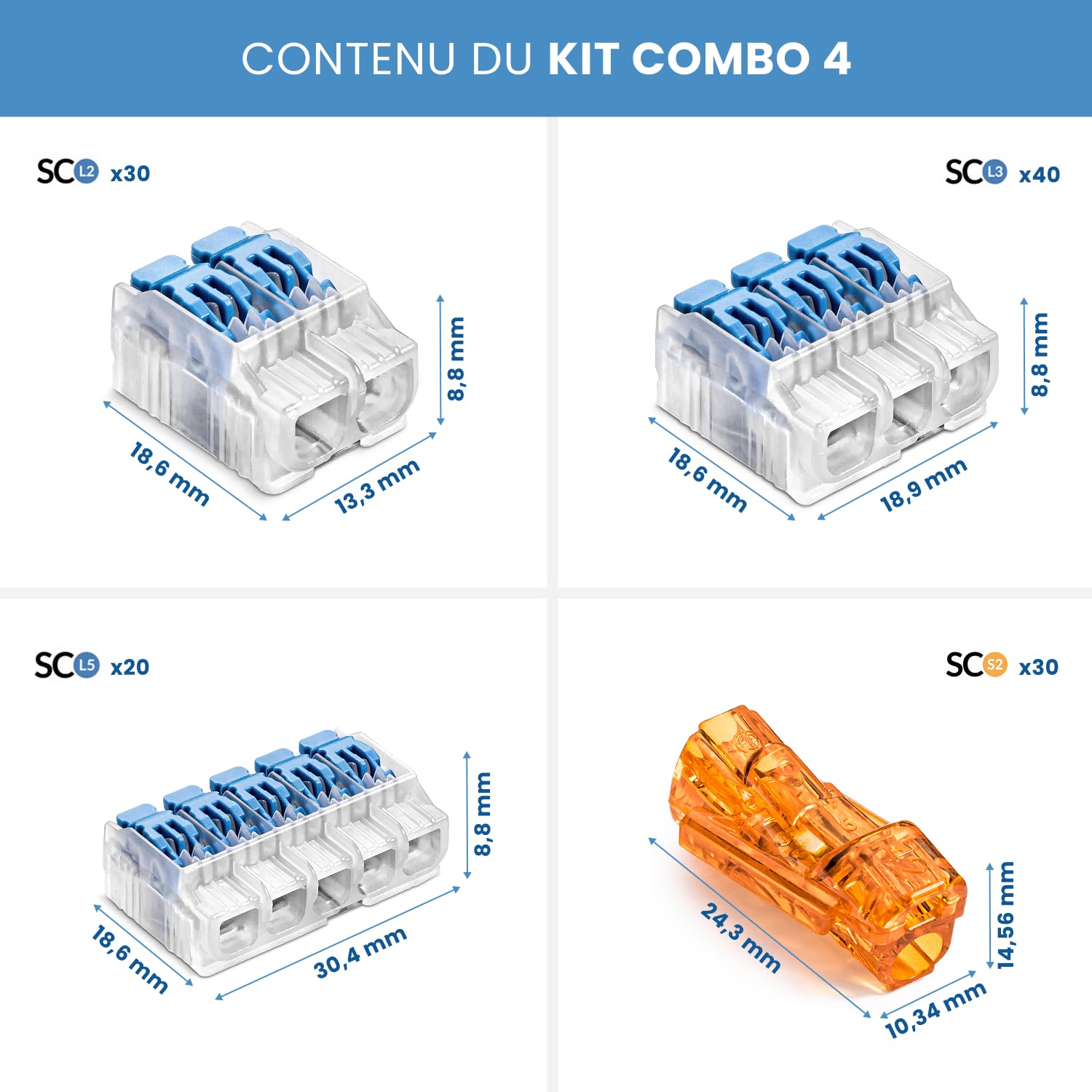 SIMET Set 240 connecteurs rapides à levier | bornes à levier 0,2–4 mm² | pour câble universel | levier de verrouillage