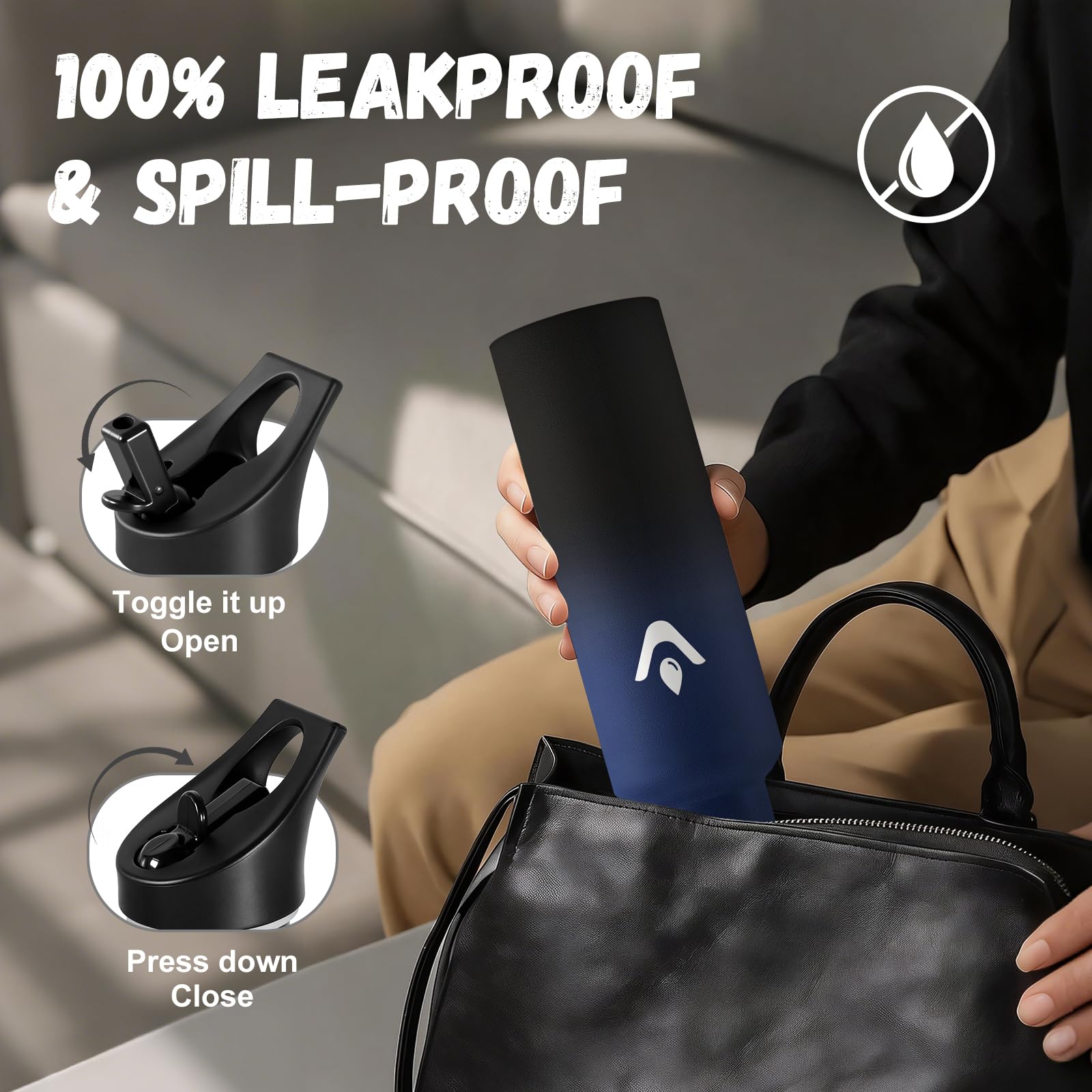 JAPORIA Bottiglia Termica 500ml, Borraccia Termica con Cannuccia, Riutilizzabile, senza BPA, a prova di perdite, per Campeggio, Viaggio