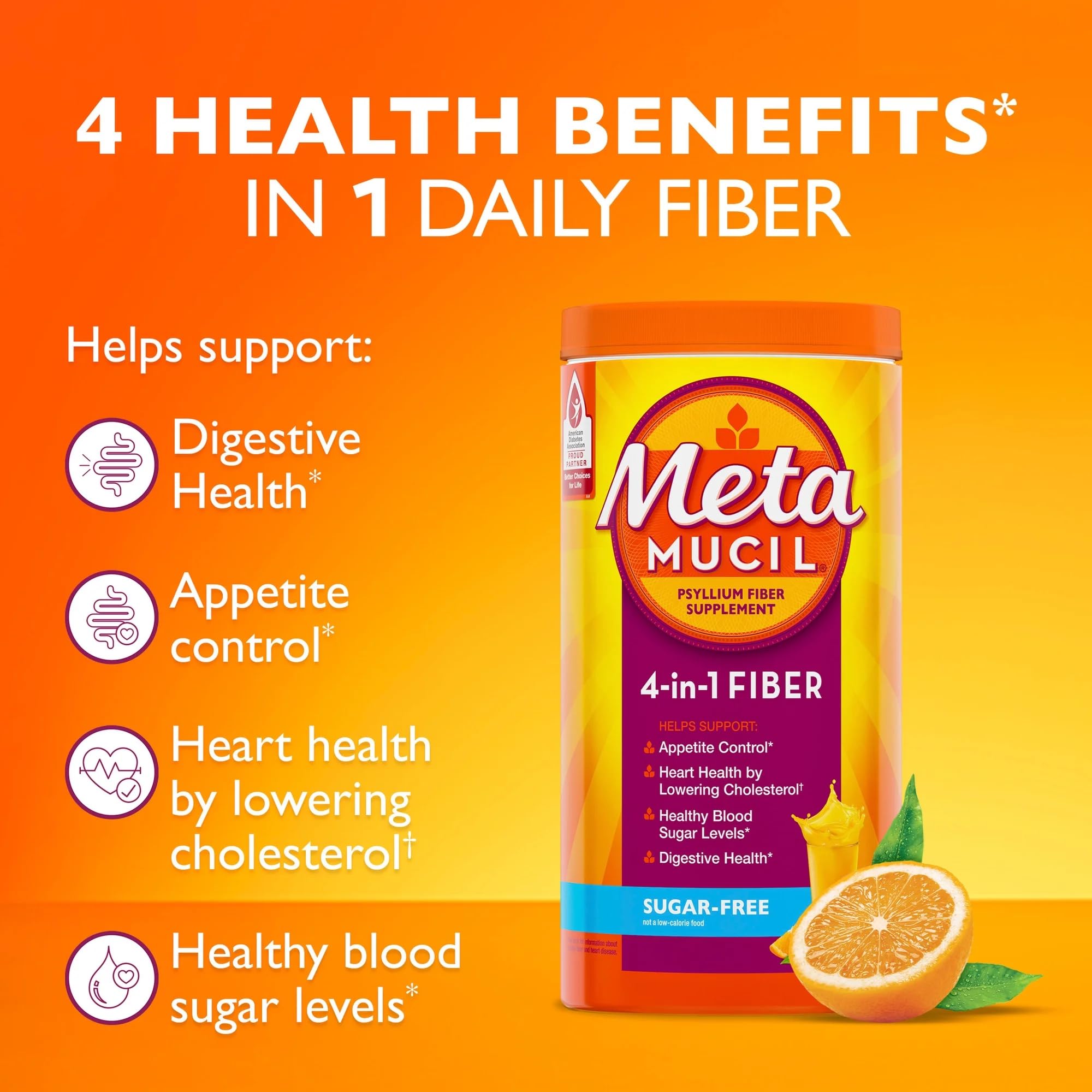 Metamucil Smooth Texture Orange 228 doeses sugar free by Metamucil