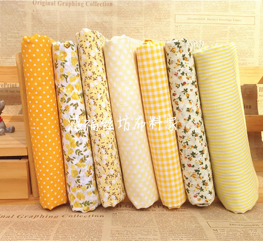 Żółto-pomarańczowy patchwork, zestaw 7 sztuk, bawełniane tkaniny do szycia, materiały do majsterkowania, 100% bawełna, patchwork, do pikowania, 100 x 160 cm