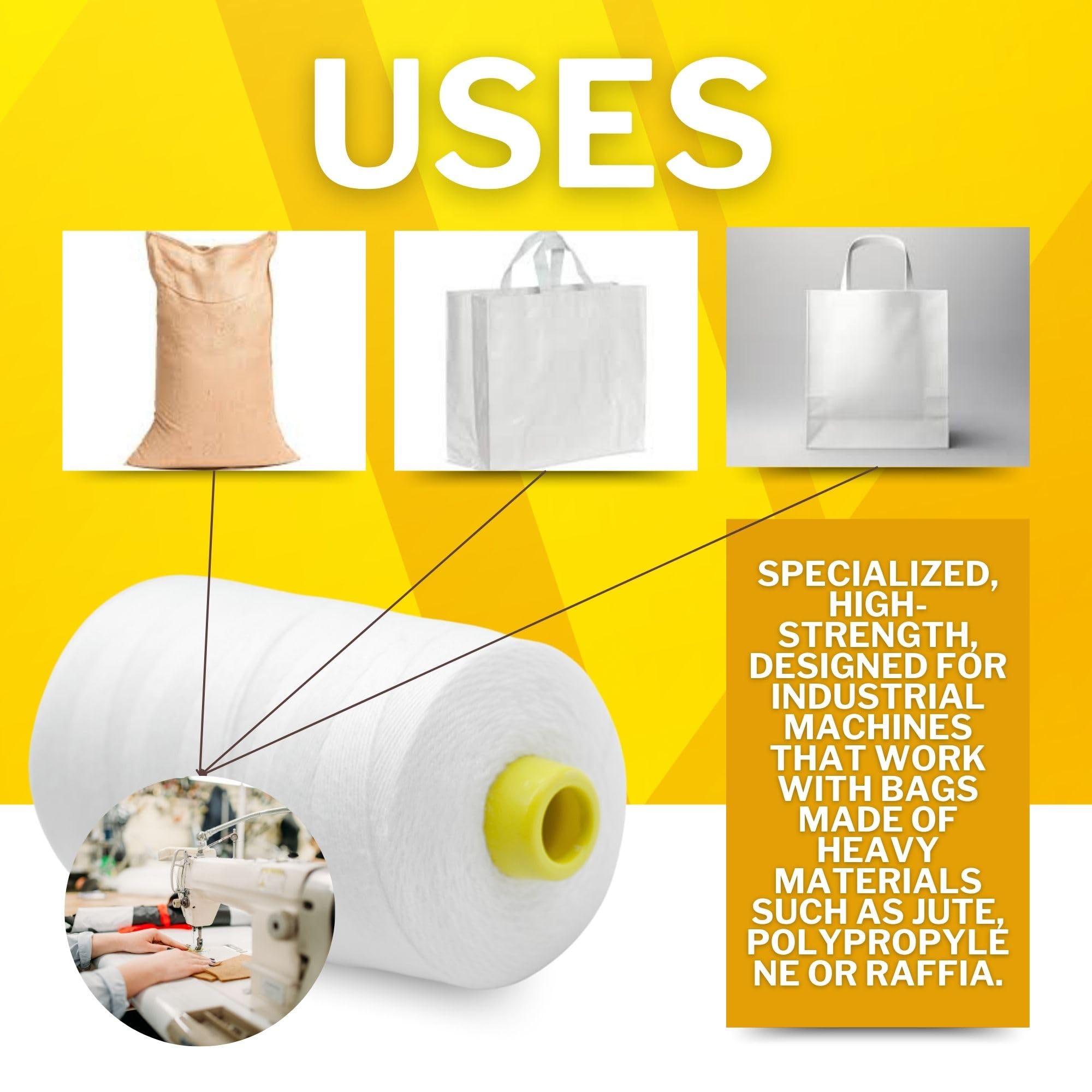 DOJA Barcelona | Filo per Cucire Sacchi | 5 Bobine Filo Cucito Poliestere | 12S/20S 4 Fili | 200g | 1020m | Colore Bianco | Filo per Macchina da Cucitrice Sacchi | Resistente per Macchina da Cucire