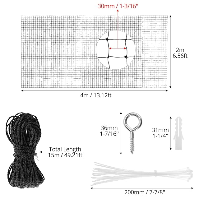Foto 6 de 7 de QWORK® Red para Gatos Reforzada con Alambre, Incluye Juego de fijación, 2x4m, Negra para Balcones