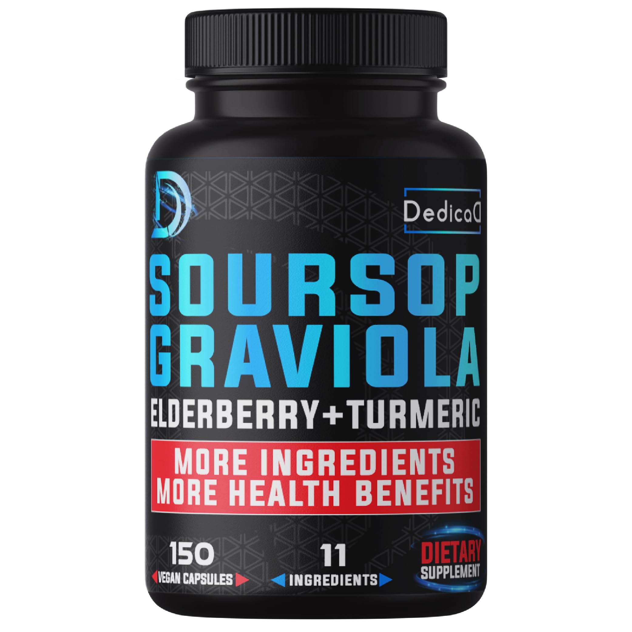 11in1 Graviola Soursop Capsules for 5 Months Supply with Soursop Fruit, Elderberry, Turmeric, Ginger, Milk Thistle, Cranberry & More - Mood - 150 Vegan Capsules