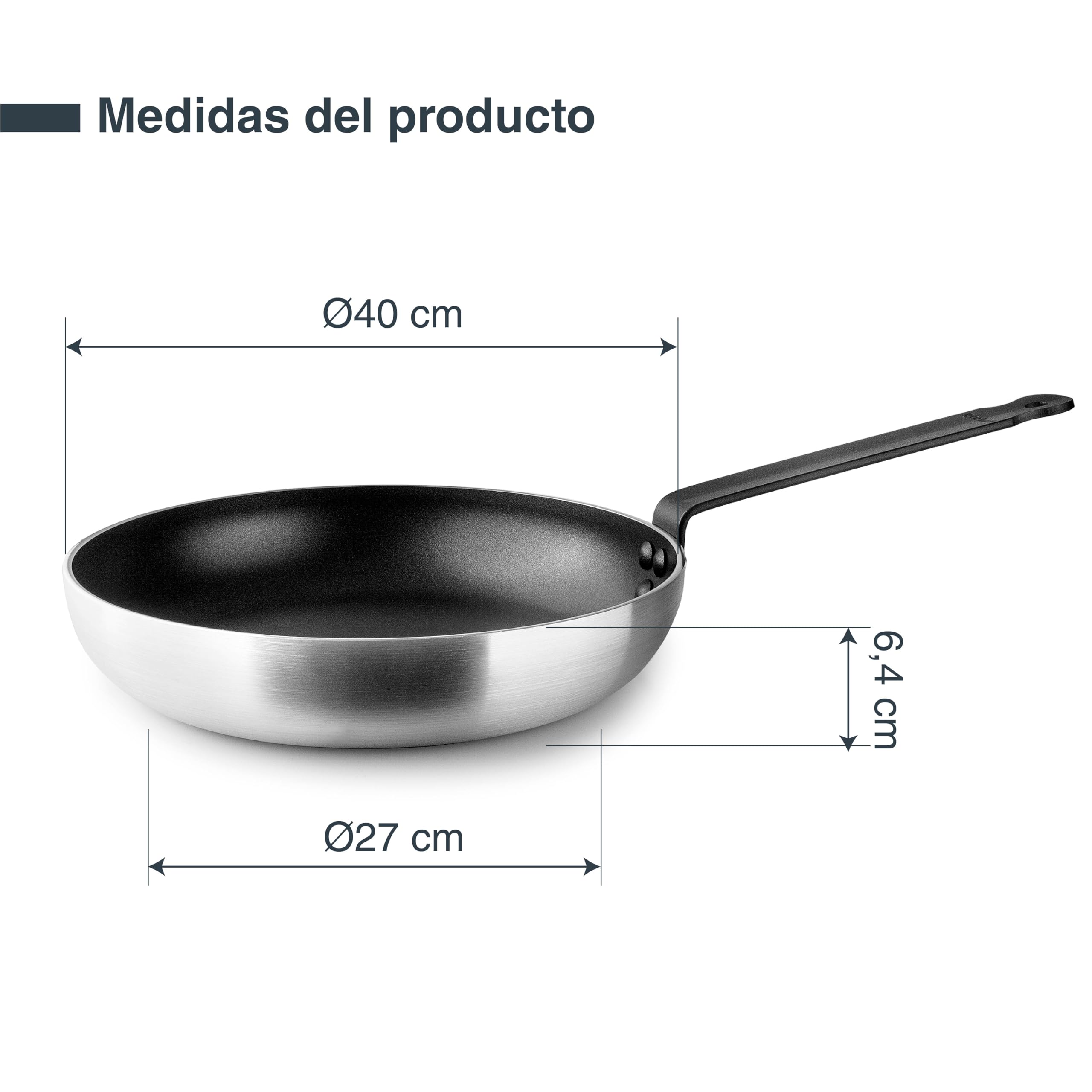 Garinox - 14740 - Sartén Antiadherente Kai, Sartén Aluminio, Antiadherente ILAG ULTIMATE, Mango Hierro Forjado, Máxima Durabilidad y Resistencia, Libre de PFOA, Apta para horno, Ø40 cm