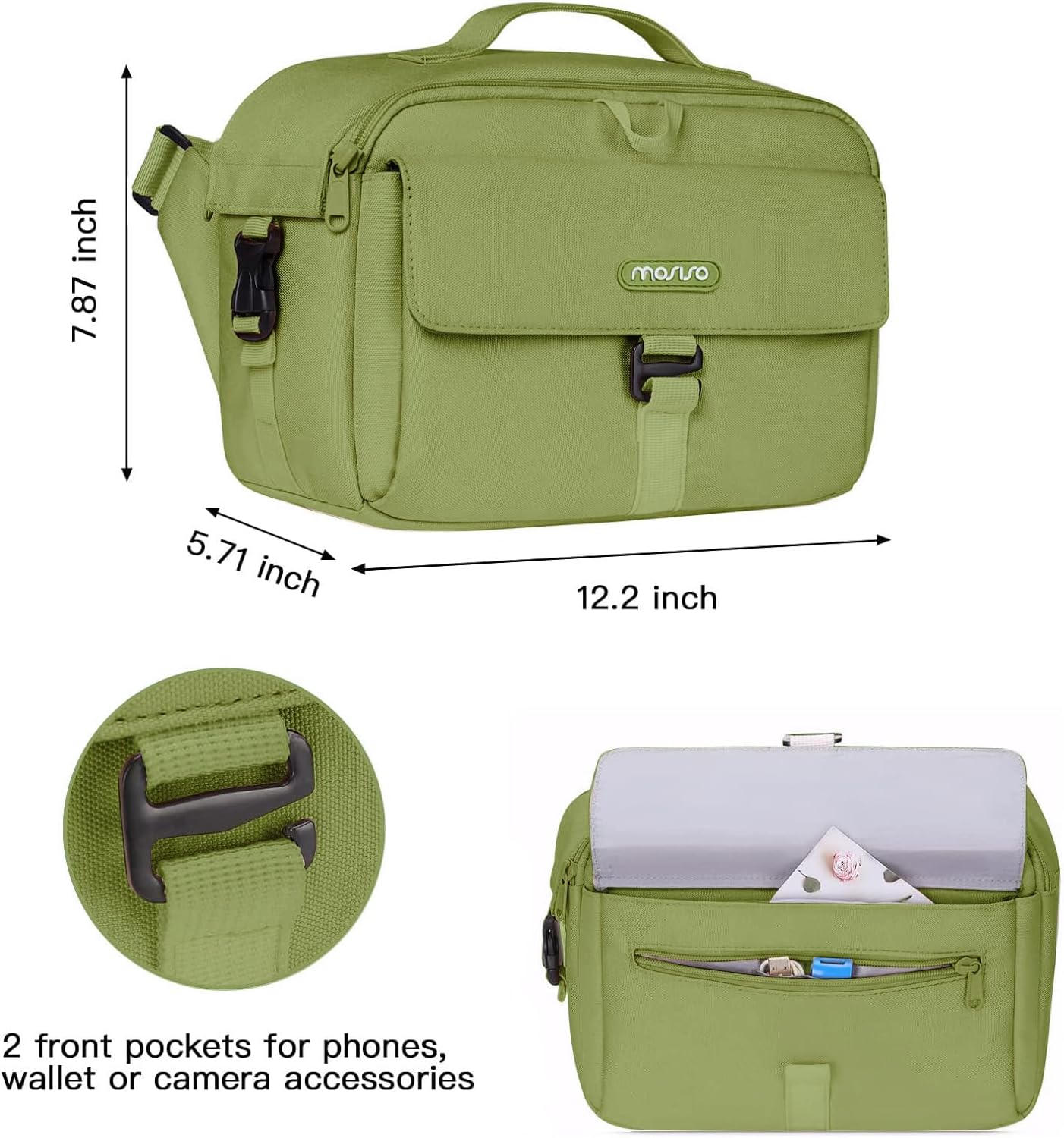 MOSISO Camera Shoulder Bag Case Crossbody Sling Purse, DSLR/SLR/Mirrorless Compact Padded Photography Handbag with Rain Cover Compatible with Canon/Nikon/Sony Cameras and Lenses, Army Green