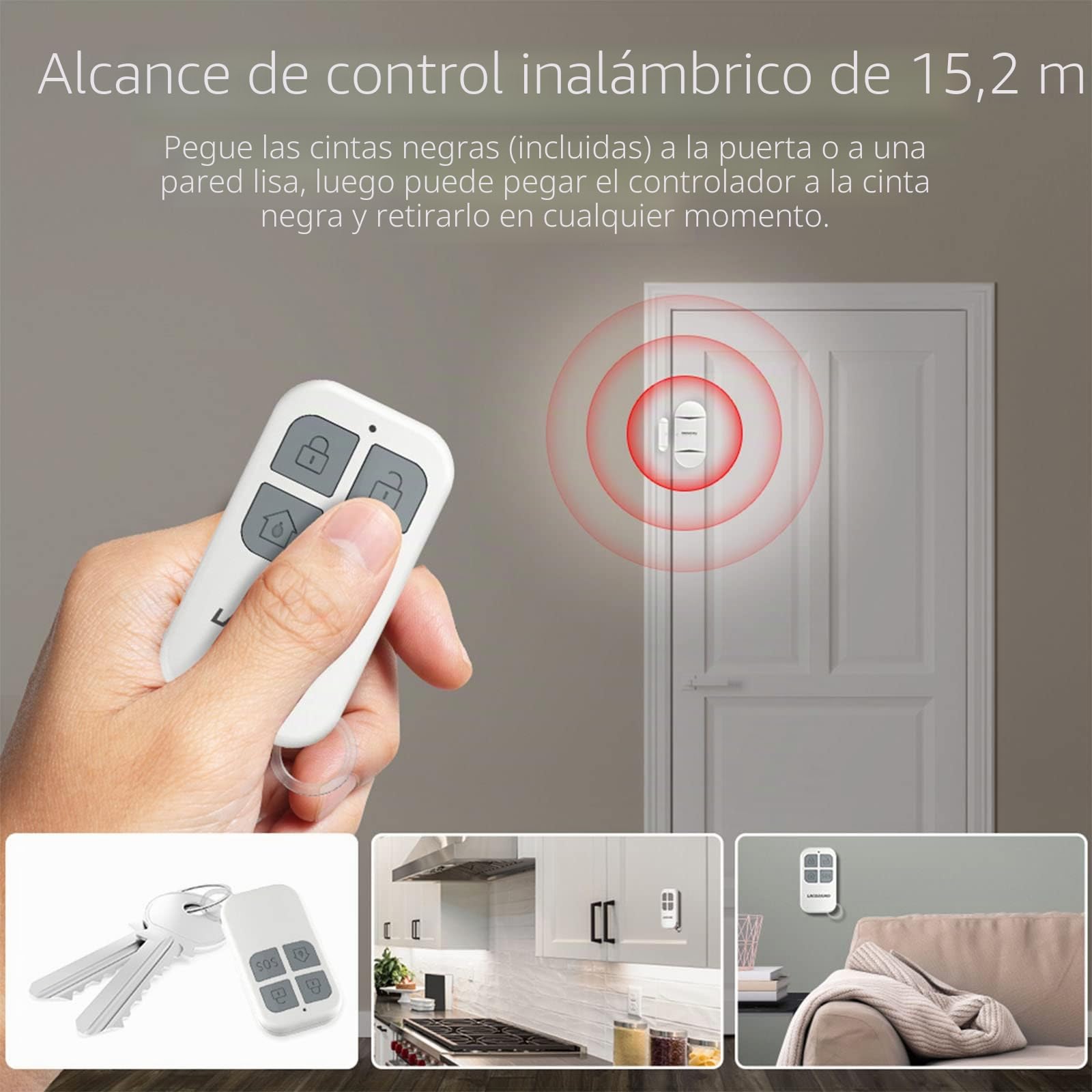 130db Sensor de Alarma para Puertas y Ventanas con 2 Controle Remoto Campana de Apertura de Contacto magnético inalámbrico para niños,hogar,refrigerador,Tienda (4 Alarma 2 Controles)