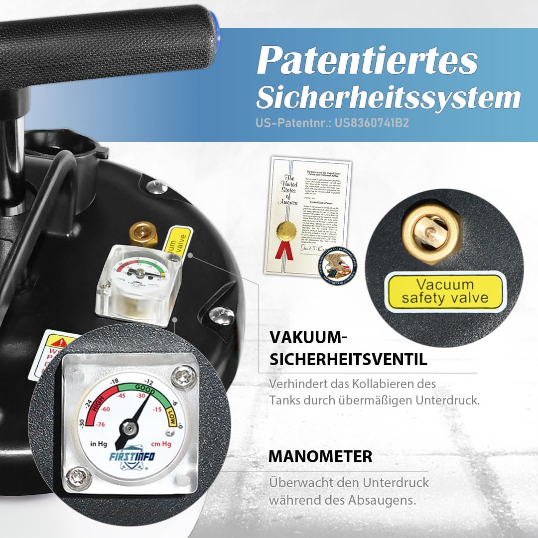 FIRSTINFO Manueller Ölabsauger 9L, Patentierte 3. Generation, Hergestellt in Taiwan, Ölwechselpumpe Mit Druckmanometer, 5 Absaugschläuche Inklusive 130 cm Extra-Dünner Sonde, A1108H