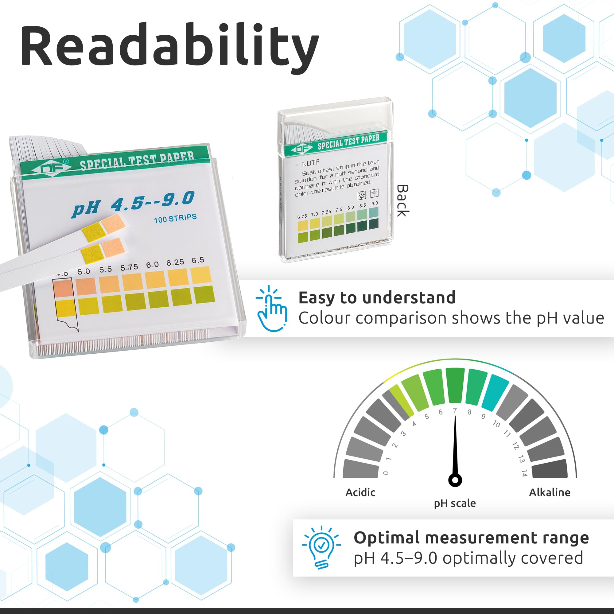 Justfitter pH-teststrips voor het testen van alkali- en zuurgraad in