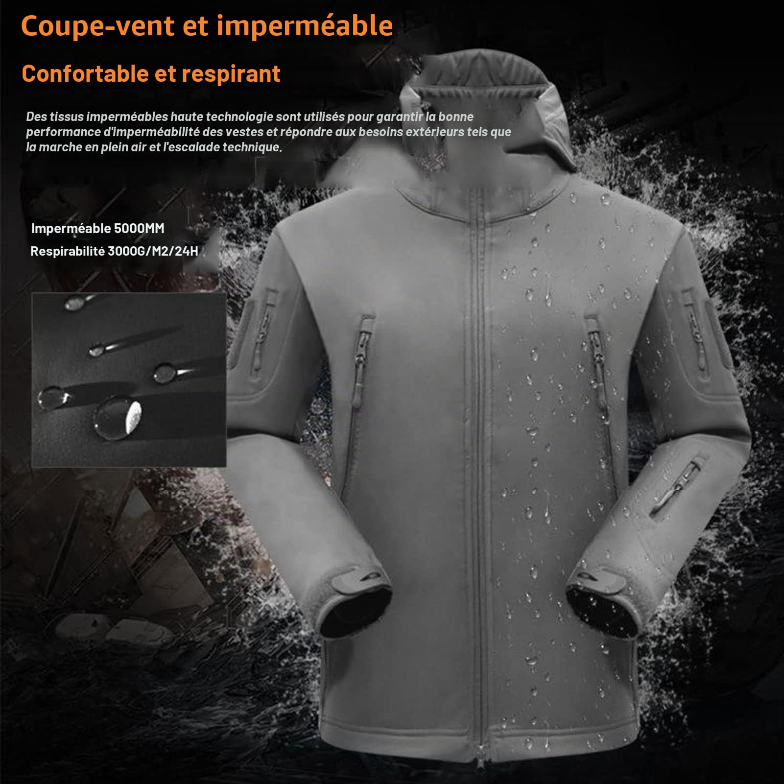 Tenue de camouflage militaire imperméable pour homme, avec veste et pantalon tactiques, Softshell