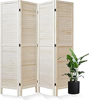 Svimi 4-Panel Wooden Louvered Room Divider Privacy Screen - Folding Wall for Home Office Bedroom, 67x60in White-Washed