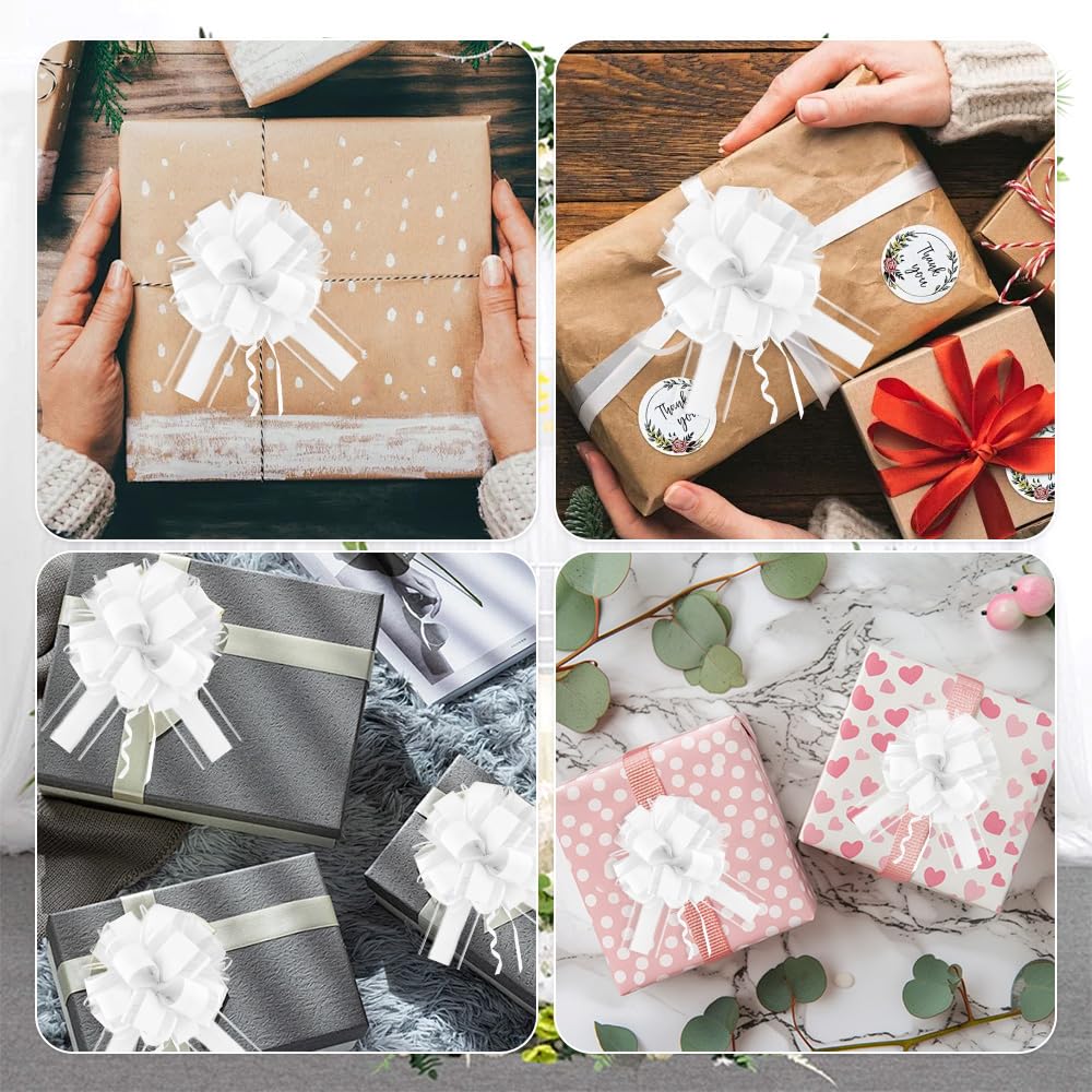 Grands Nœuds à Tirer Blancs 15cm Rubans Décoratifs pour Mariage Voiture Cadeaux
