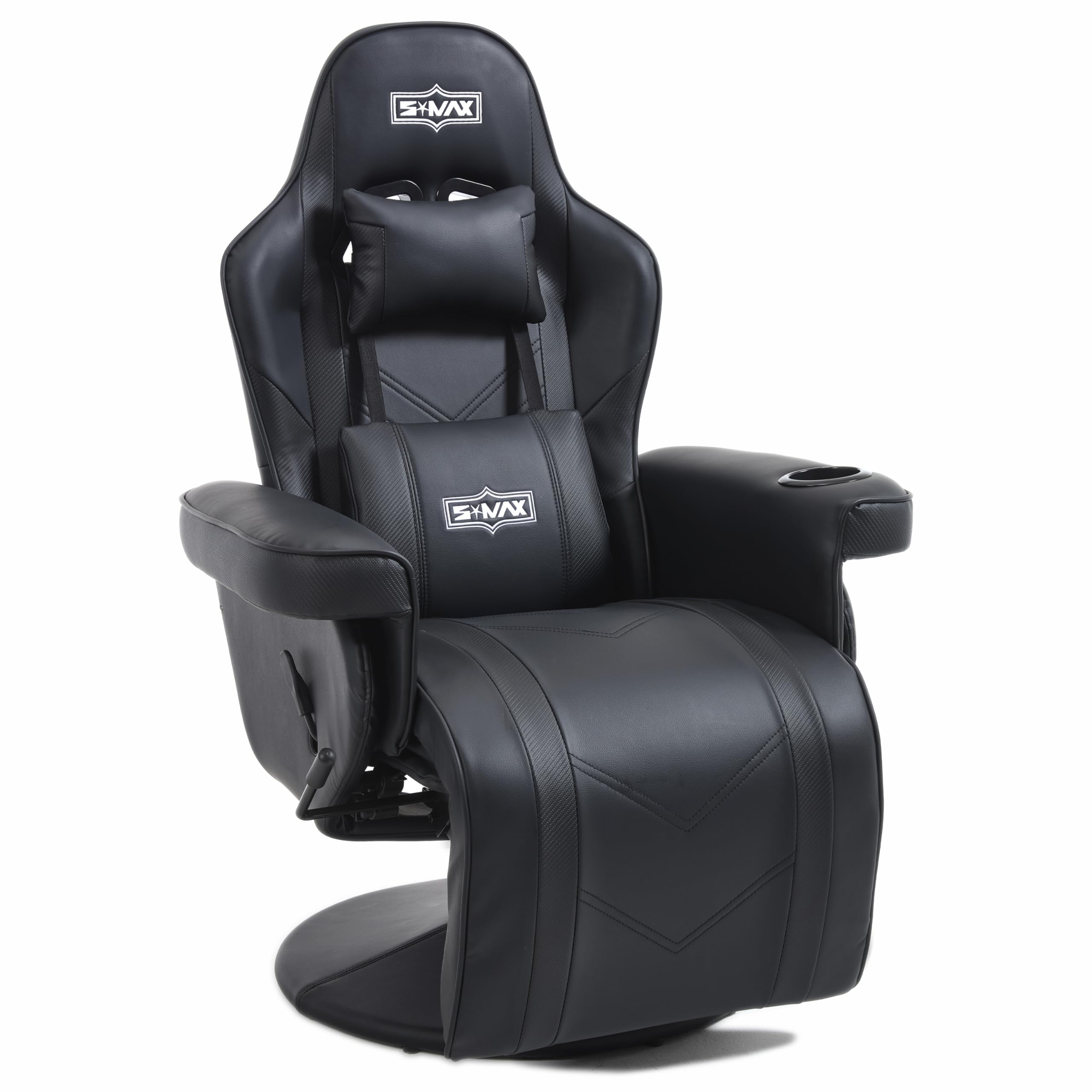 S*MAX Chaise Gaming Hauteur réglable avec Dossier Plus Haut et Support Lombaire Plus Large Chaise Gamer en Cuir PU avec Dossier et Repose-Pieds réglables Porte-gobelet Fauteuil Gaming Noir X Large