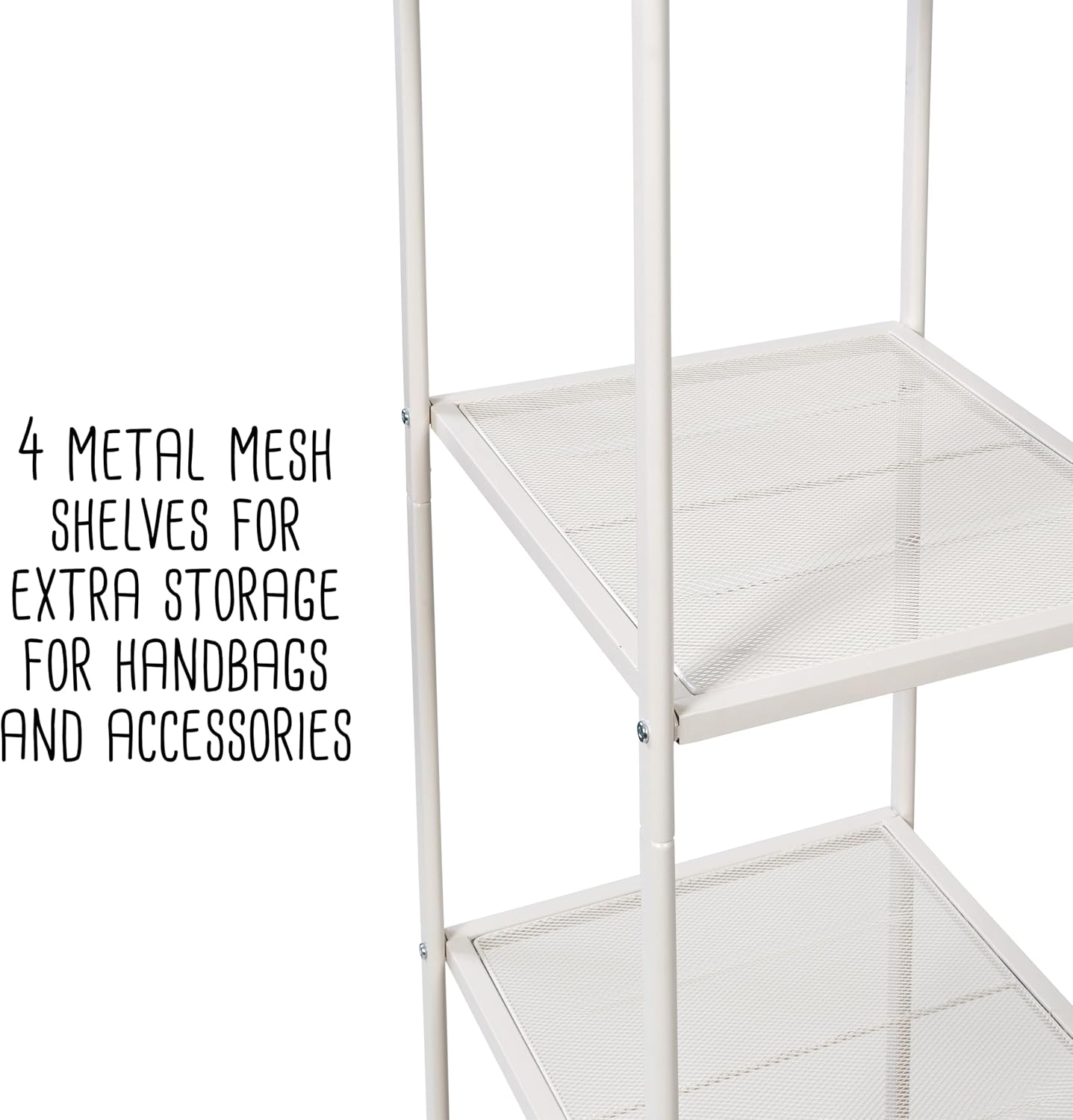 Honey-Can-Do Clothing Rack, Clothes Rack with Wood Shelf, Freestanding, Easy to Assemble Garment Rack, Standing Metal Sturdy, Small Space Storage Solution, with Shoe Storage White