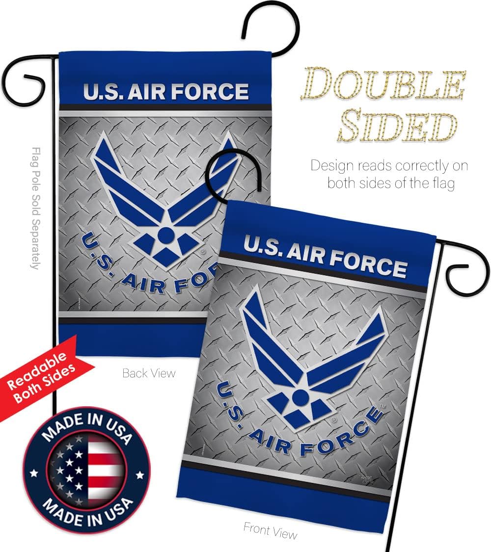 US Air Force Garden Flag - Set with Stand Armed Forces USAF United State American Military Veteran Retire Official - House Decoration Banner Small Yard Gift Double-Sided Made In USA 13 X 18.5