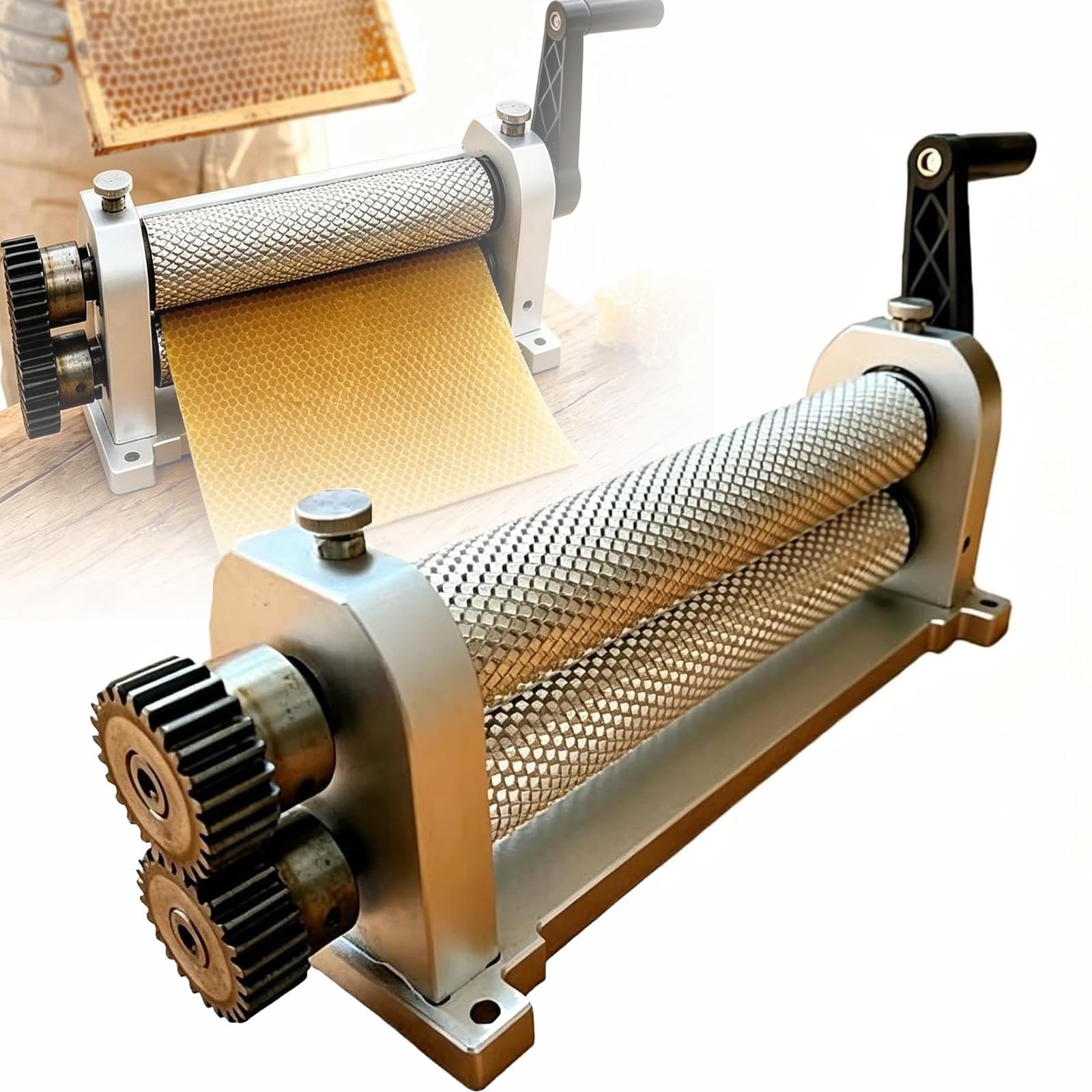 JIADUOFU Manual beeswax comb foundation roller mill, 280mm beeswax roller, 4.9/5.1/5.4 mm cell (available), aluminum alloy, portable bee wax press, beekeeping tools for producing honeycomb 5.4mm