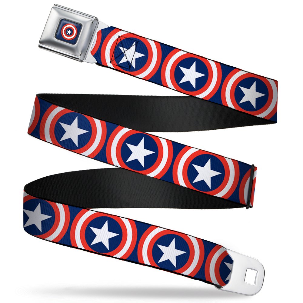 Buckle Down Seatbelt Belt - Captain America Shield Repeat Navy - 1.0" Wide - 20-36 Inches in Length