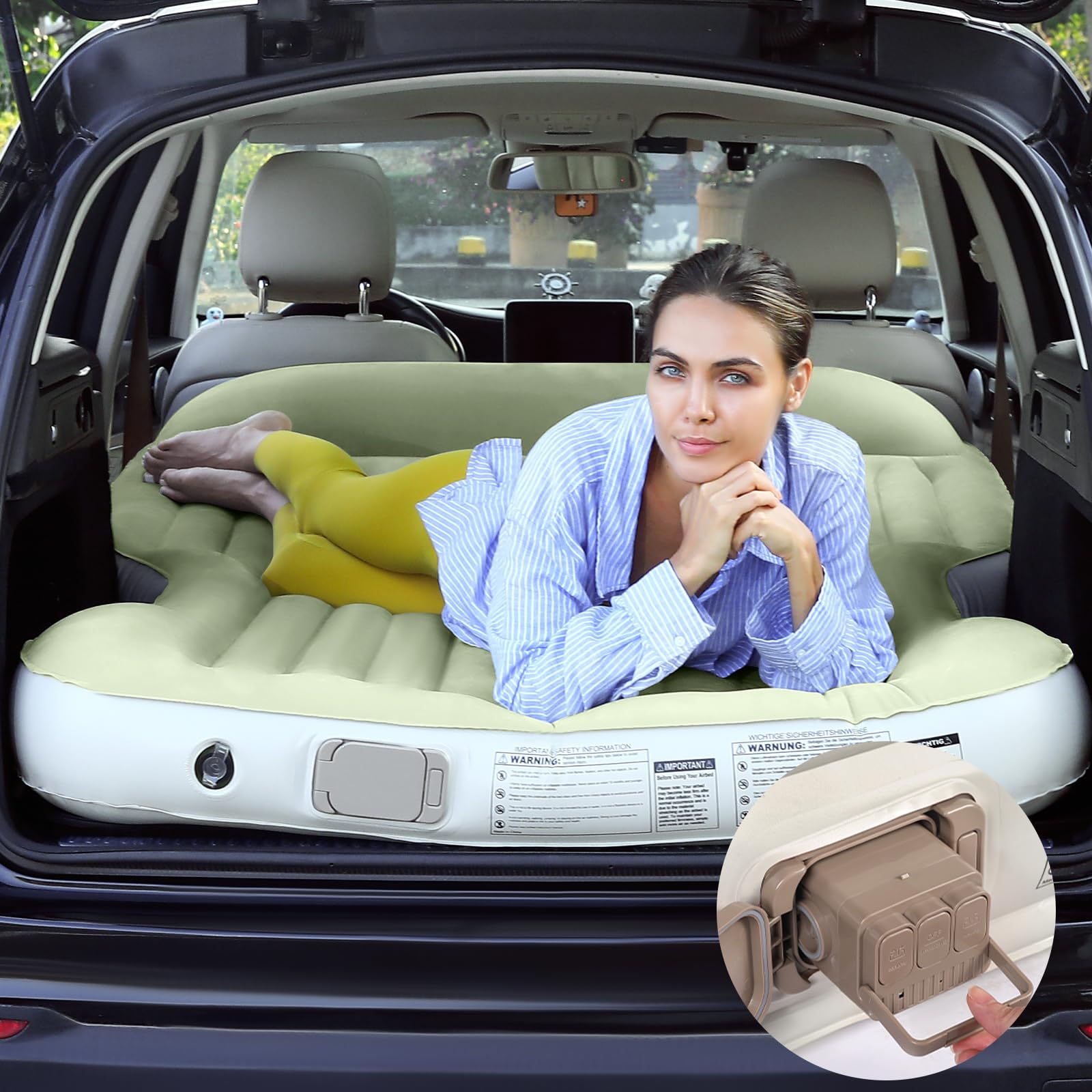 KMZ Aufblasbare SUV Luftmatratze mit integrierter Luftpumpe dickere Beflockung selbstaufblasbar tragbares Luftbett für SUV MPV Camping Outdoor schnelles Aufblasen und Entleeren