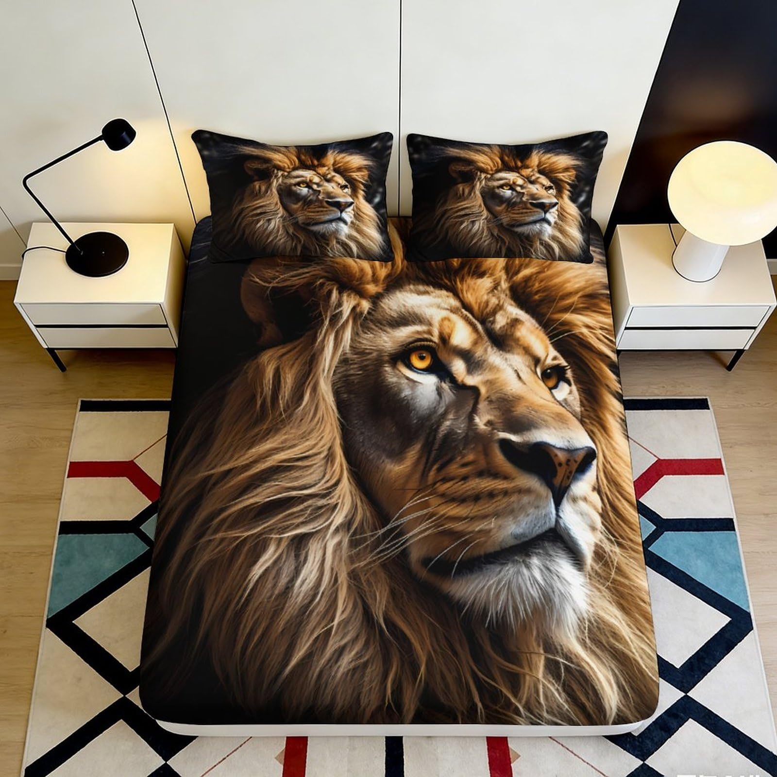 3D Printed Lion Majesty Fitted Sheet Microfiber Soft Breathable Wild King Bed Cover for Bedroom Dorm Mattress Protection Decor 90x200x25cm
