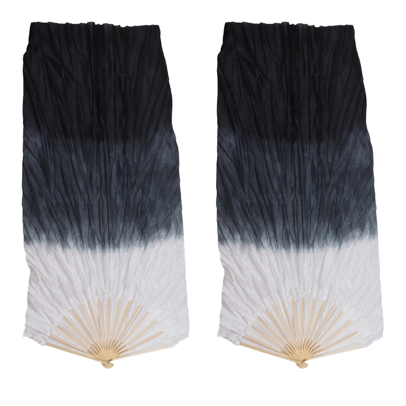 Abanicos para Danza del Vientre de 1,5M, Seda Sintética, Gris y Negro