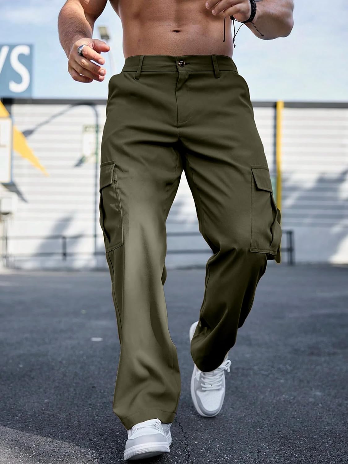 Comdecevis Mens Casual Cargo Pants Baggy Straight Leg Sweatpants with Large Flap Pockets Hiking Sports Trousers - Image 4
