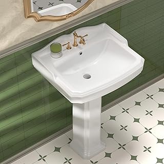 Vintage Pedestal Sink White 3 Hole, 23 x 19 Inch Bathroom Pedestal Sink ...