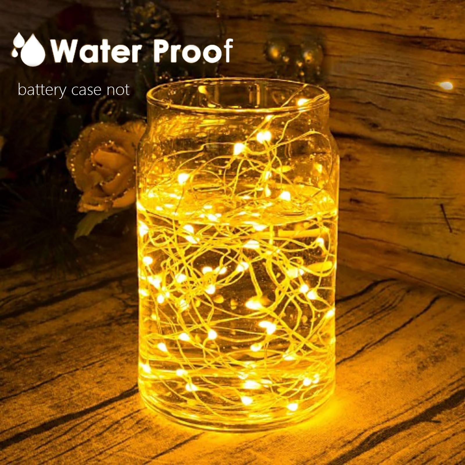 Lot de 24 guirlandes lumineuses de Noël à piles de 2,1 m avec 20 LED scintillantes - Fil argenté étanche pour mariage, Noël, Saint-Valentin, bocaux Mason - Décoration de table (blanc chaud)