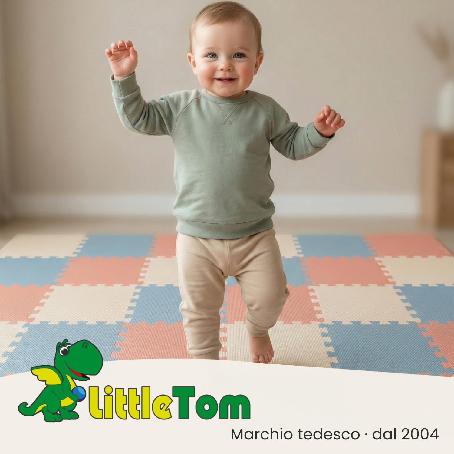LittleTom 27 Pezzi Tappeto Puzzle per Bambini - Certificato TÜV - Piastrelle EVA con Bordi 30x30 cm - Pavimento Morbido e Antiscivolo - Superficie Puzzle Protettiva per la Cameretta e Gioco a Terra