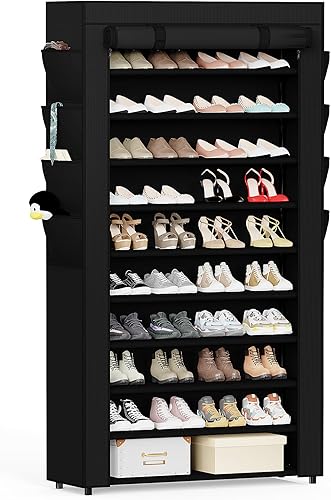 Mavivegue Zapatero con tapa, almacenamiento de zapatos de 10 niveles para 50-55 pares de zapatos, organizador de zapatos para entrada, armario