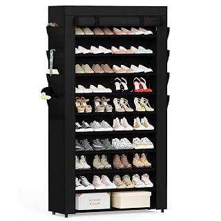 Mavivegue Shoe Rack with Cover, 10 Tier Tall Shoe Storage for 50-55 Pairs of Shoes, Shoe Organizer for Entryway, Closet - Amazon product rated Grade A