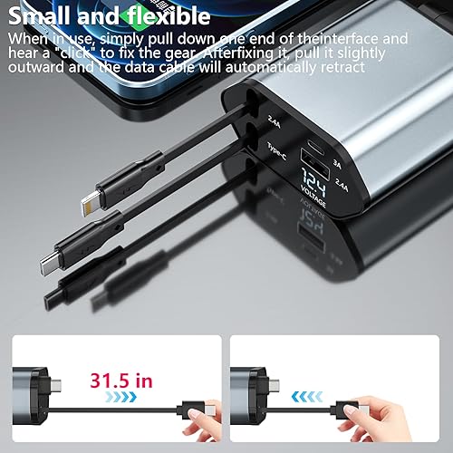 Miniatura 4 de Cargador retráctil para automóvil, cables retráctiles de 120 W y 2.7 pies y 4 puertos electrónicos, accesorios de automóvil compatibles con