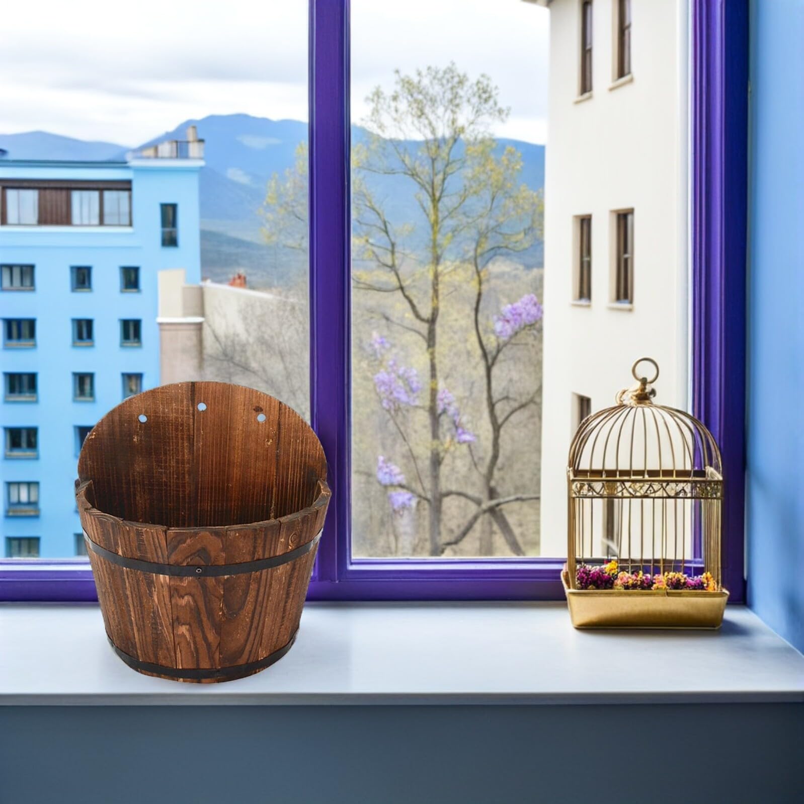 Kleiner Wand-Pflanztopf aus Holz zum Aufhängen von Pflanzen, stabiler Blumentopf für den Außenbereich, Balkon und Garten, ideal für Heim- und Pflanzenliebhaber