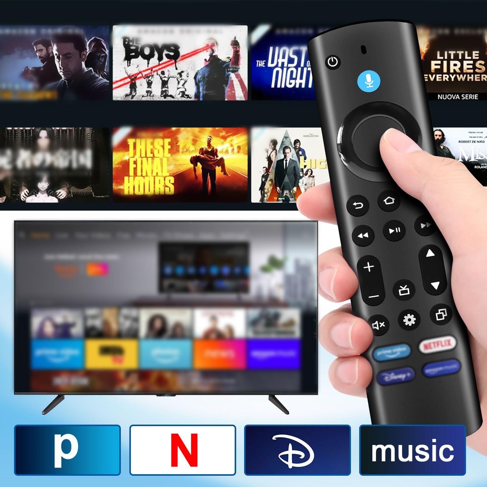 Telecomando Vocale Sostituzione,Applicabile Fire-TV-Stick Smart TVs (Lite & Gen 2 & Gen 3 & 4K),Applicabile Fire-S-tick Smart TVs Cube Gen 2 & Gen 3