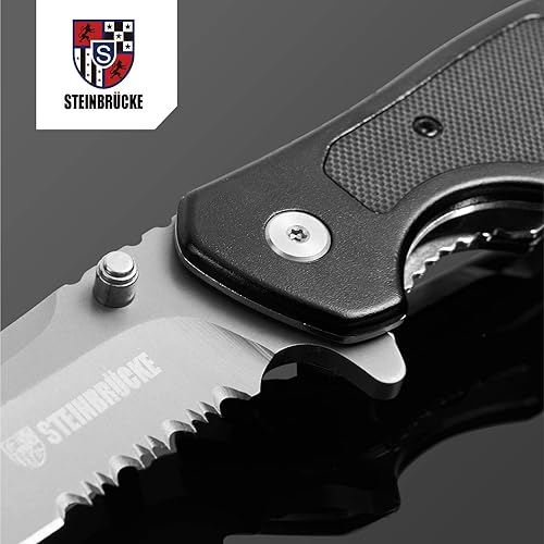 Miniatura 3 de Steinbrucke EDC Cuchillo de bolsillo para hombre, cuchillo Sandvik 14C28N de 3.4 pulgadas, hoja dentada de acero inoxidable mango de aluminio G10