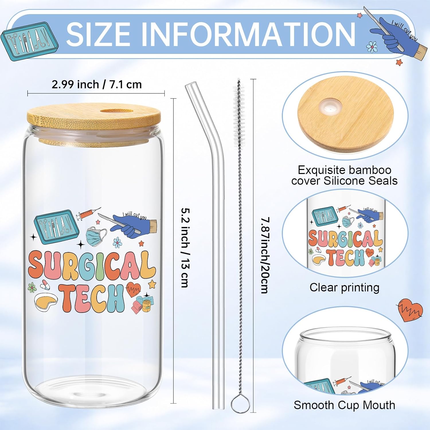 LemonRoad 6 Pcs Surgical Tech Week Appreciation Gifts, 16oz Glass Cups