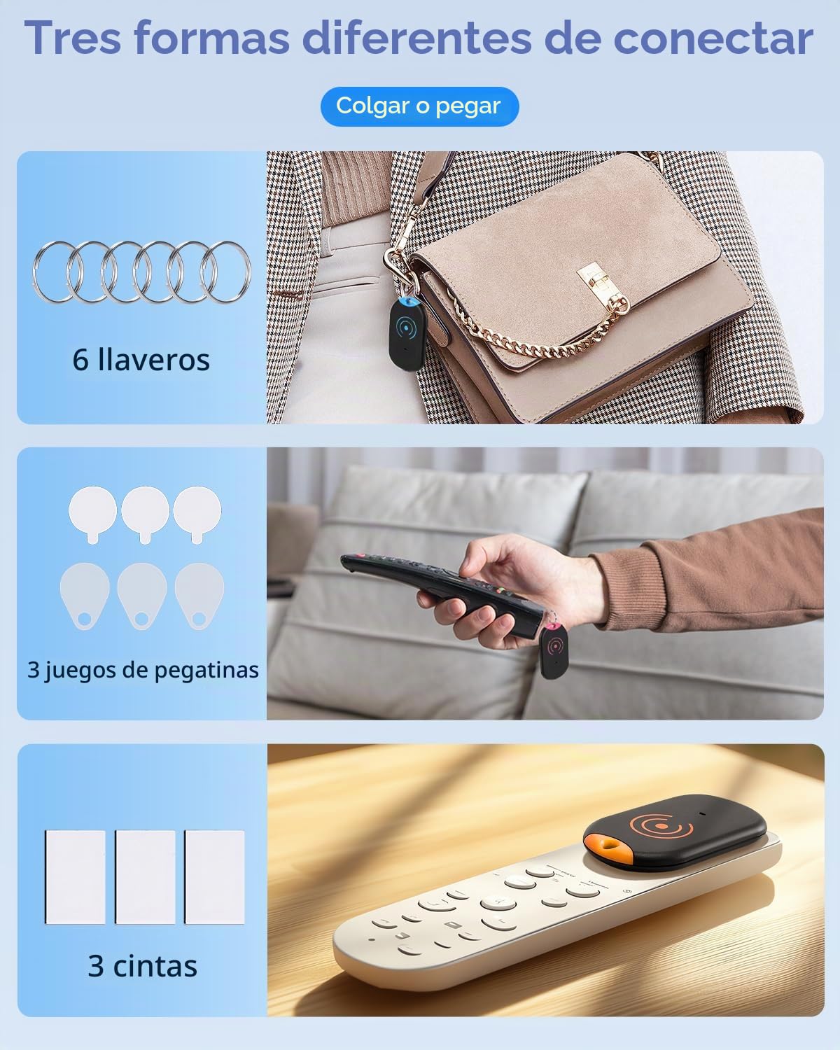 Esky Buscador Llaves, Localizador de Llaves 80dB Localizador Inalámbrico de Llaves con Base de Soporte y LED Control Remoto 1 Radio Frecuencia Transmisor 6 Receptores Negro