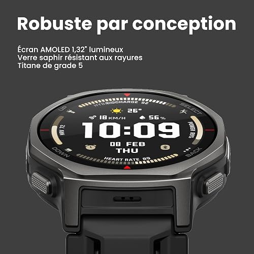 Amazfit T-Rex 3 Pro Montre Connectée Outdoor 44mm – Écran AMOLED Saphir, Flashlight, Lunette Titane, GPS, Cartes Hors Ligne, 17 Jours Autonomie, 180+ Modes Sport, Smartwatch pour Android iPhone - 4
