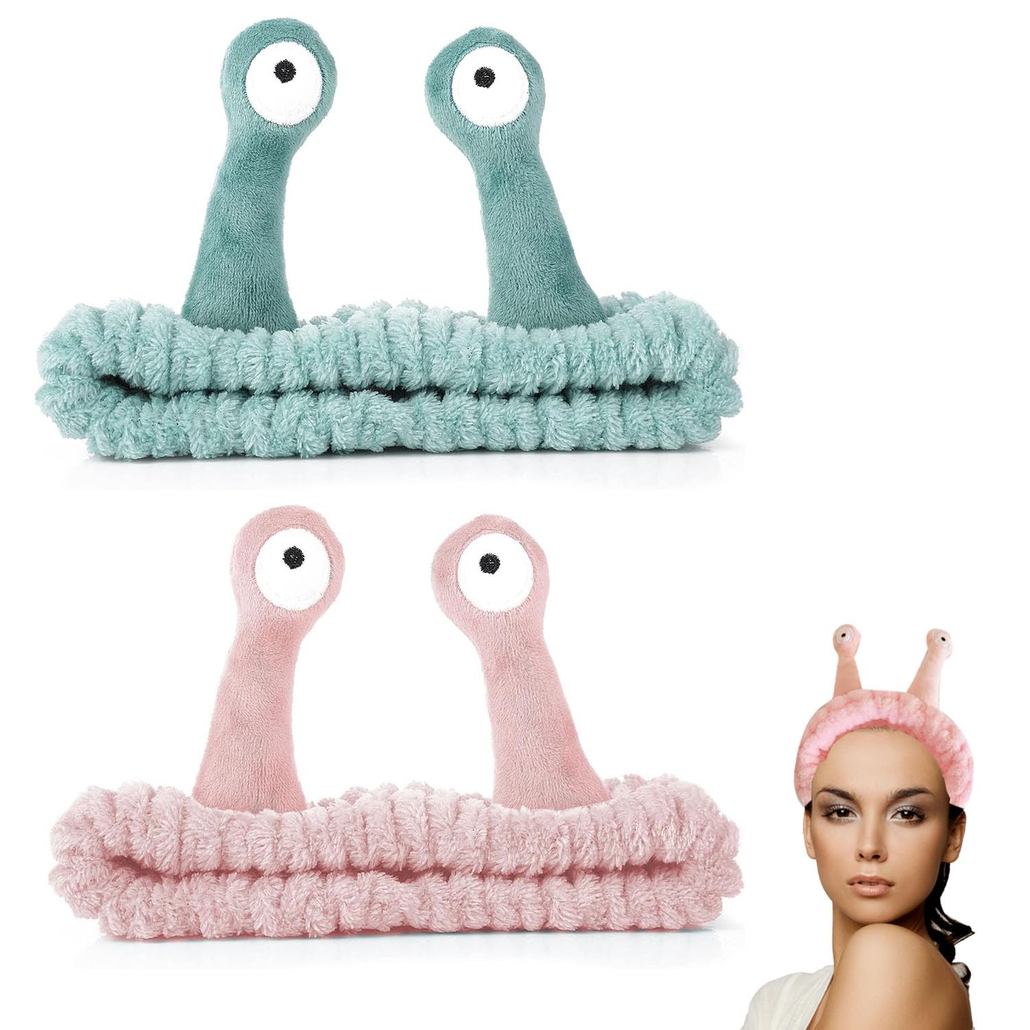 2 pcs Face Wash Headband, Palm and Snail Spa Hair Bands Makeup Headbands Women Cartoon Cute Elastic Headband